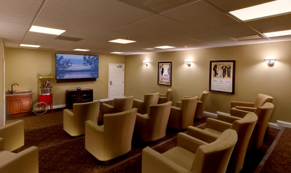 Movie theatre at Eastern Star Masonic Retirement Campus in Denver, CO
