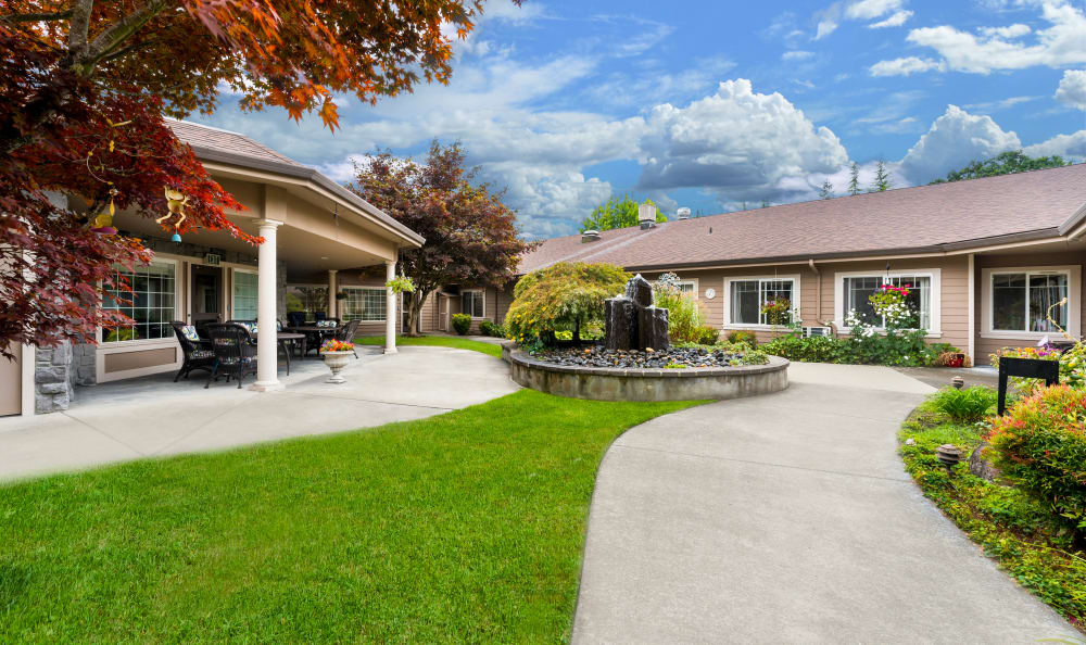 Courtyard at our Memory Care Facility in Tumwater, Washington