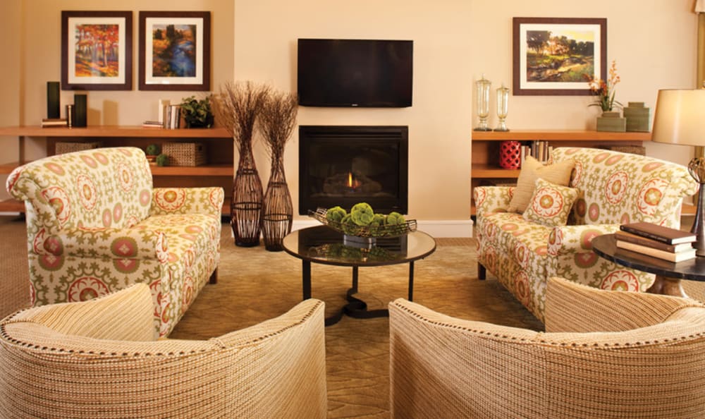Fireplace lounge at Concord Place Memory Care in Knoxville in Knoxville, Tennessee