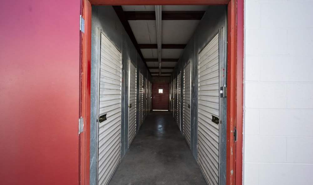 A row of units at American Mini Storage in Jackson, Mississippi