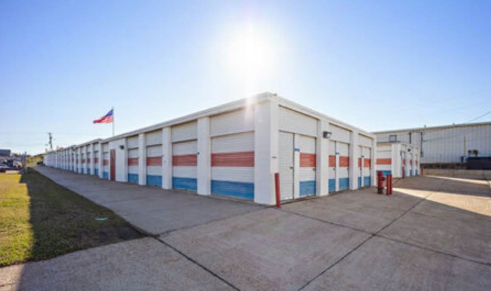 A row of units at American Mini Storage in Jackson, Mississippi