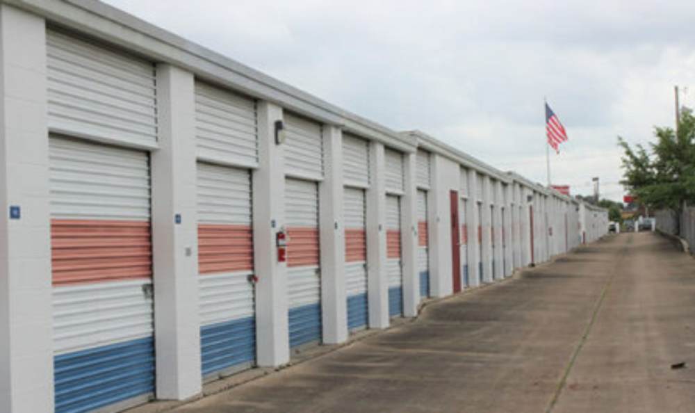 A row of units at American Mini Storage in Jackson, Mississippi