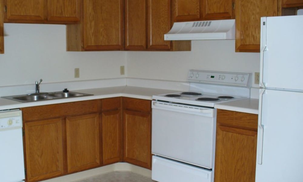 A kitchen with plenty of cabinets at Cranberry Pointe in Cranberry Township, Pennsylvania