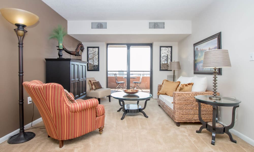 Living room at River Park Tower Apartment Homes in Newport News, Virginia