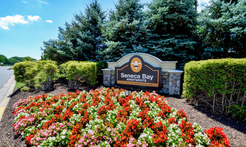Entrance monument at Seneca Bay Apartment Homes in Middle River, MD