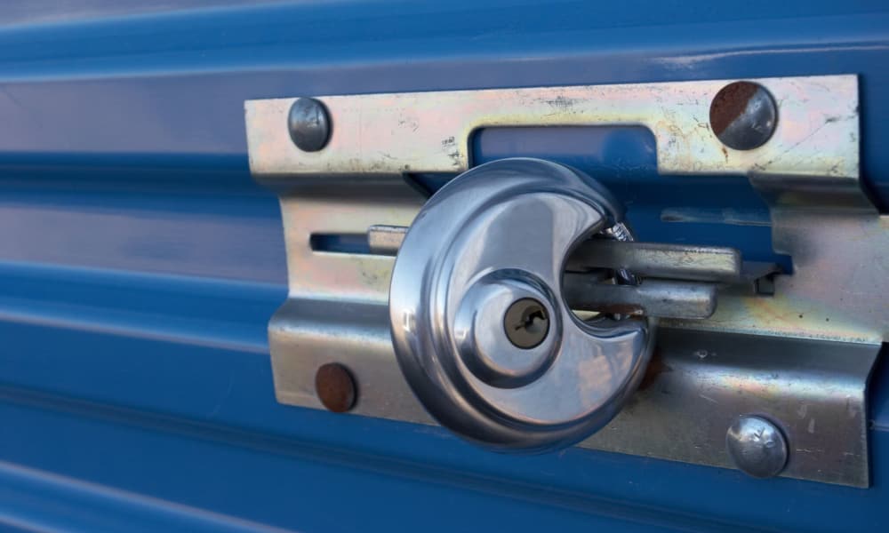 Storage unit view with padlock of Armadillo Self Storage South in High Point