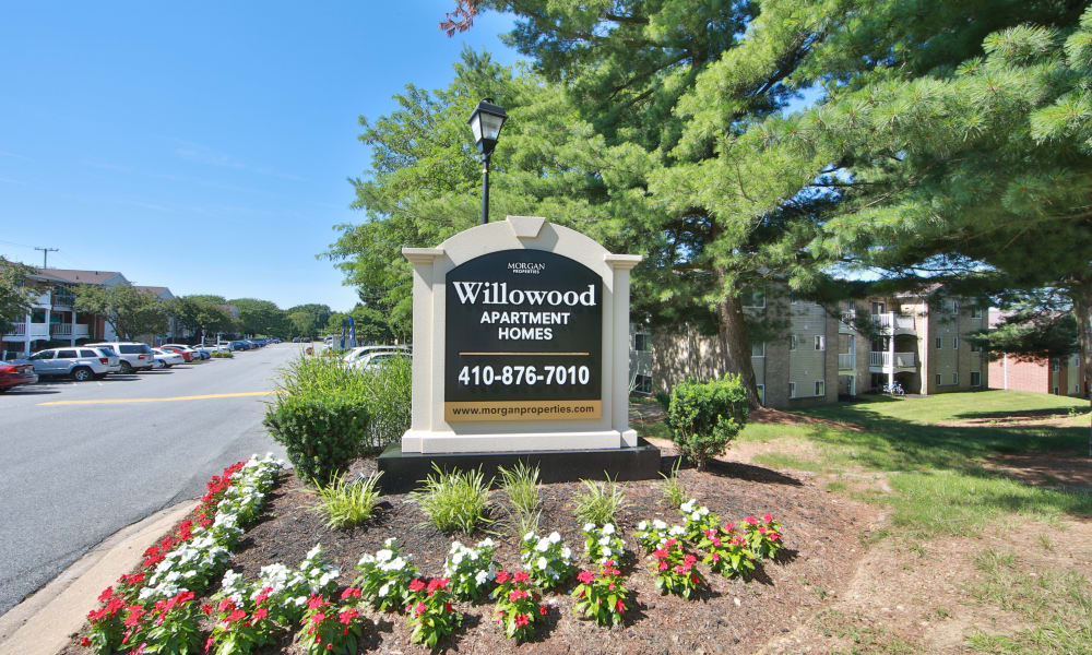 Entry Sign at Willowood Apartment Homes in Westminster, Maryland
