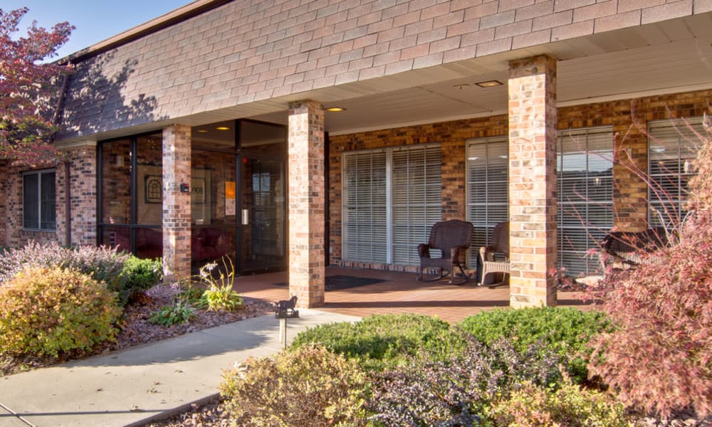 The front porch with seating at Southbrook in Farmington, Missouri
