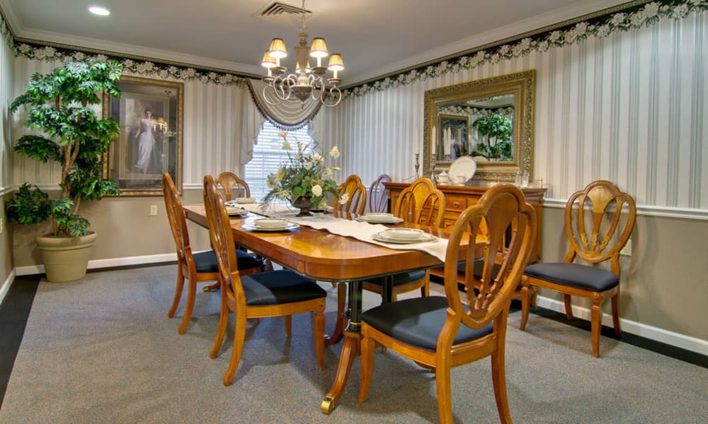 Large dining room table at Cypress Point in Dexter, Missouri