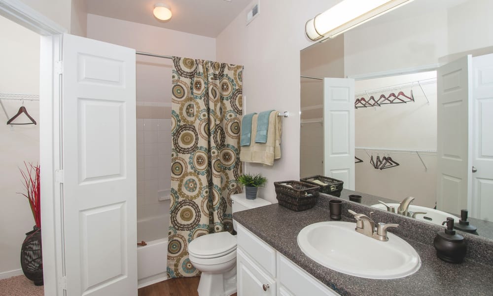 Our modern apartments in Universal City, Texas showcase a bathroom