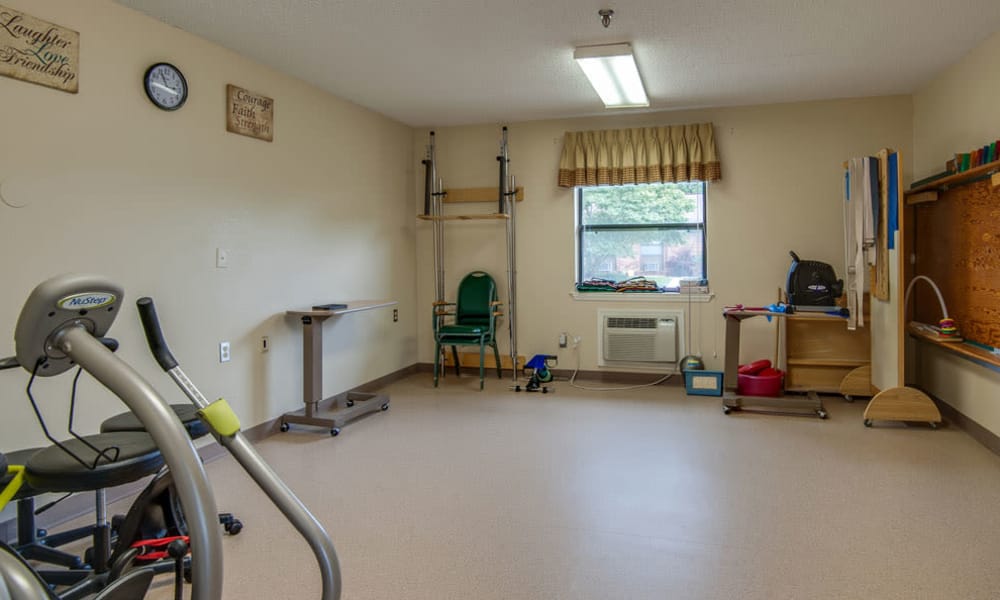 The exercise room at Chaffee Nursing Center in Chaffee, Missouri