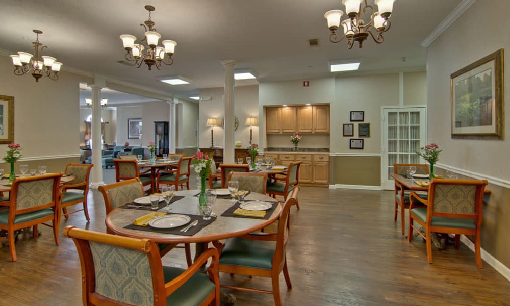 Dining area at the center of Harmony Hill in Huntingdon, Tennessee