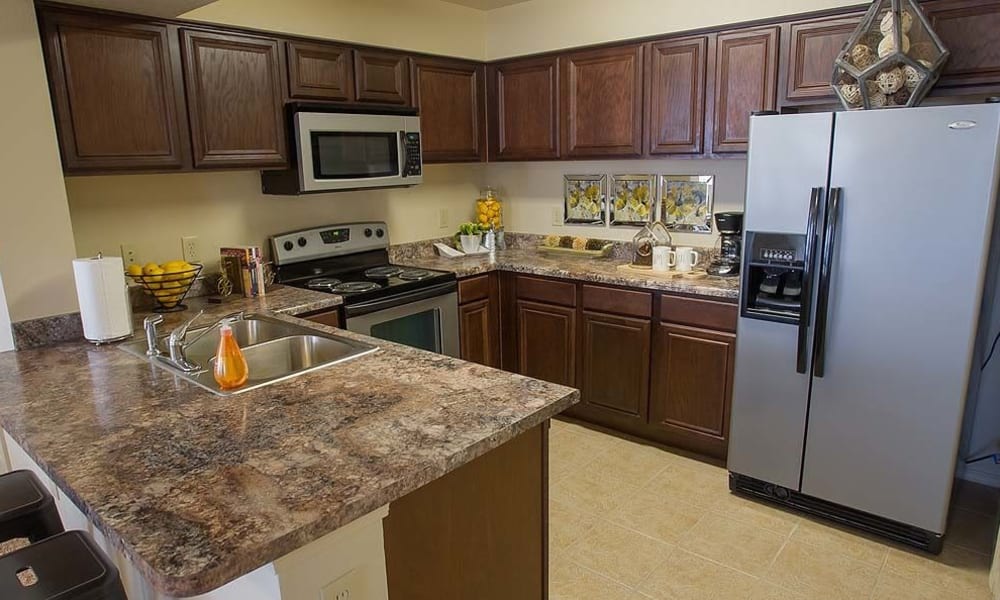 A large apartment kitchen at Tuscany Hills in Tulsa, Oklahoma