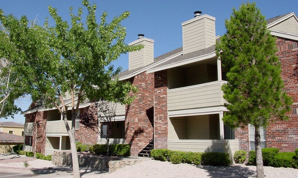 An apartment building at The Chimneys Apartments in El Paso, Texas
