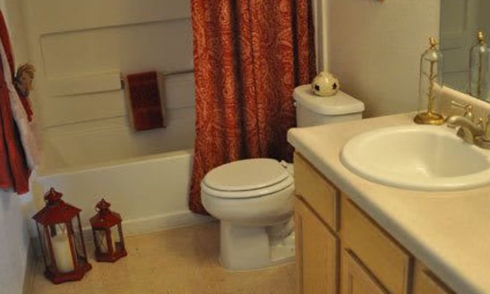 An apartment bathroom at The Phoenix Apartments in El Paso, Texas