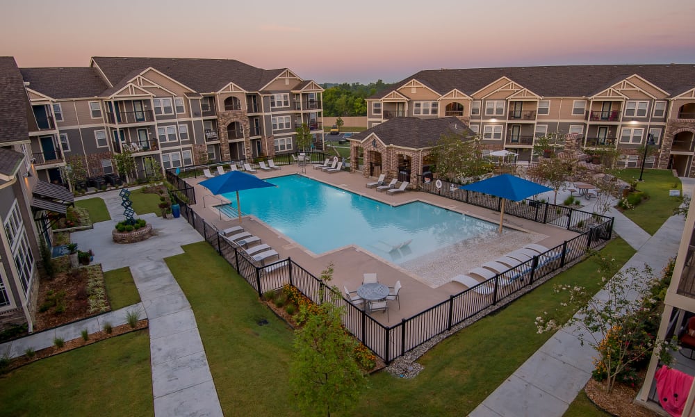 Aerial view of Cottages at Tallgrass Point Apartments in Owasso, Oklahoma