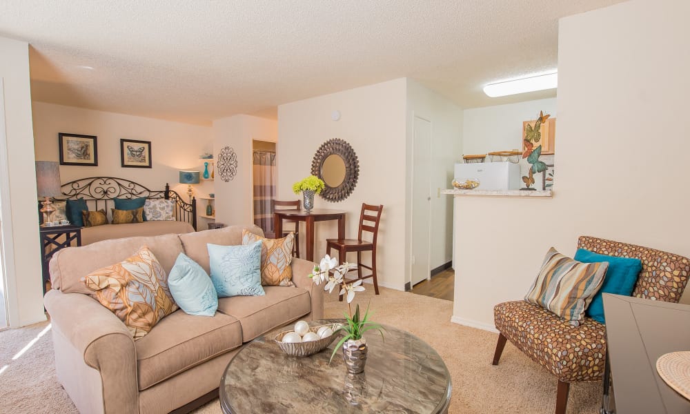 An apartment living room at Country Hollow in Tulsa, OK