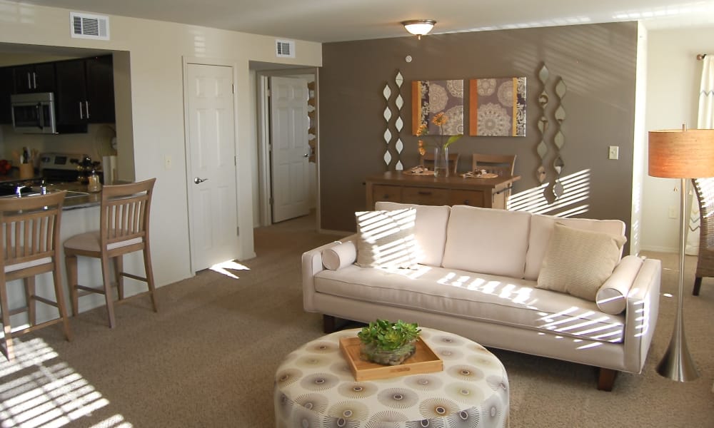 An apartment living room at Park at Coulter in Amarillo, Texas