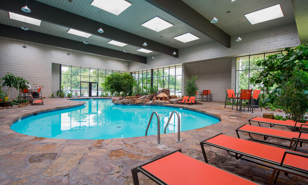 Poolside seating at Silver Springs Apartments in Wichita, Kansas