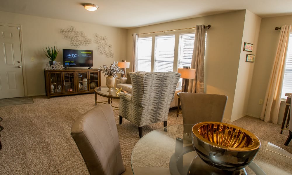 An apartment living room at Icon at Broken Arrow in Broken Arrow, Oklahoma