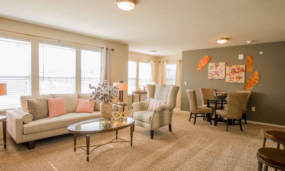 A large living room at Icon at Broken Arrow in Broken Arrow, Oklahoma