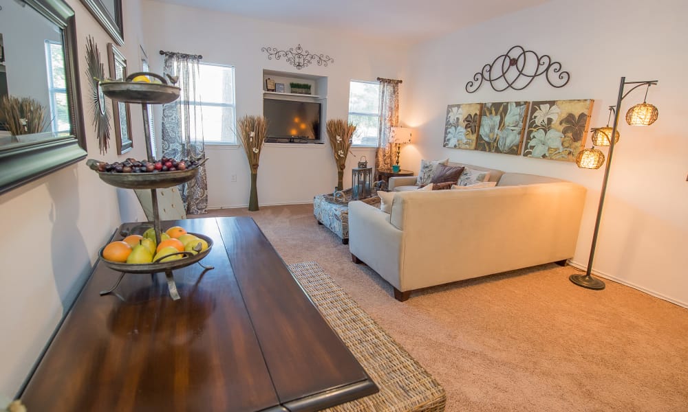 An apartment living room at The Pointe of Ridgeland in Ridgeland, MS