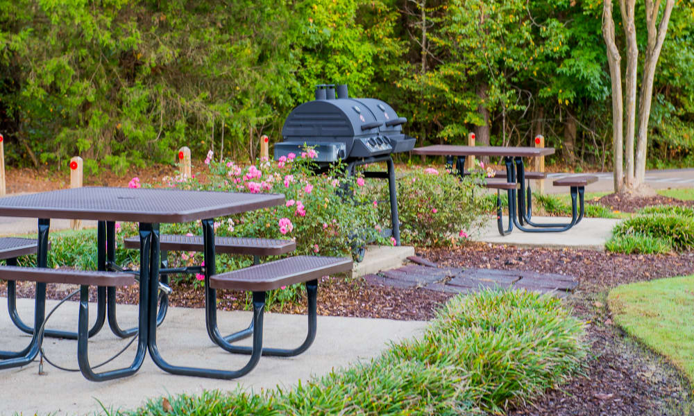 Two picnic tables by a grill at The Pointe of Ridgeland in Ridgeland, MS