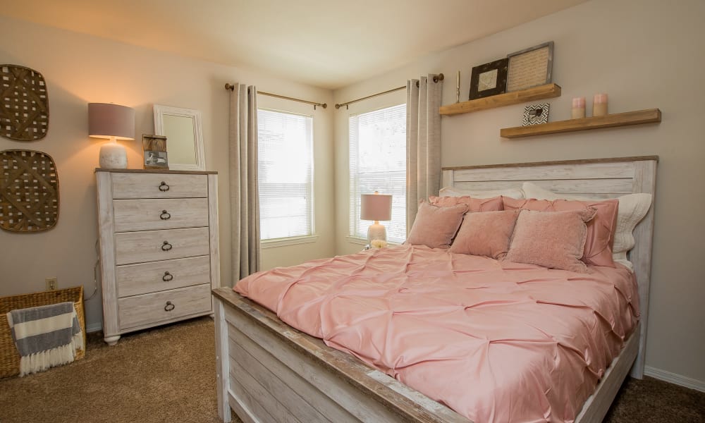 Carpeted bedroom at The Remington Apartments in Wichita, Kansas