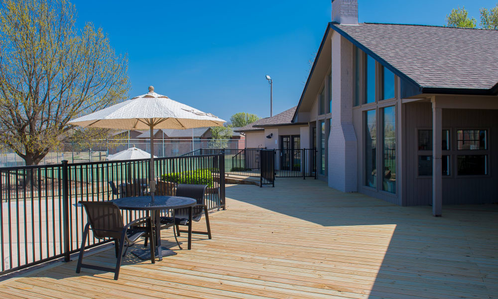 A large deck with seating at Waters Edge in Oklahoma City, OK