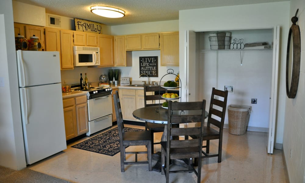 An apartment kitchen at The Phoenix Apartments in El Paso, Texas