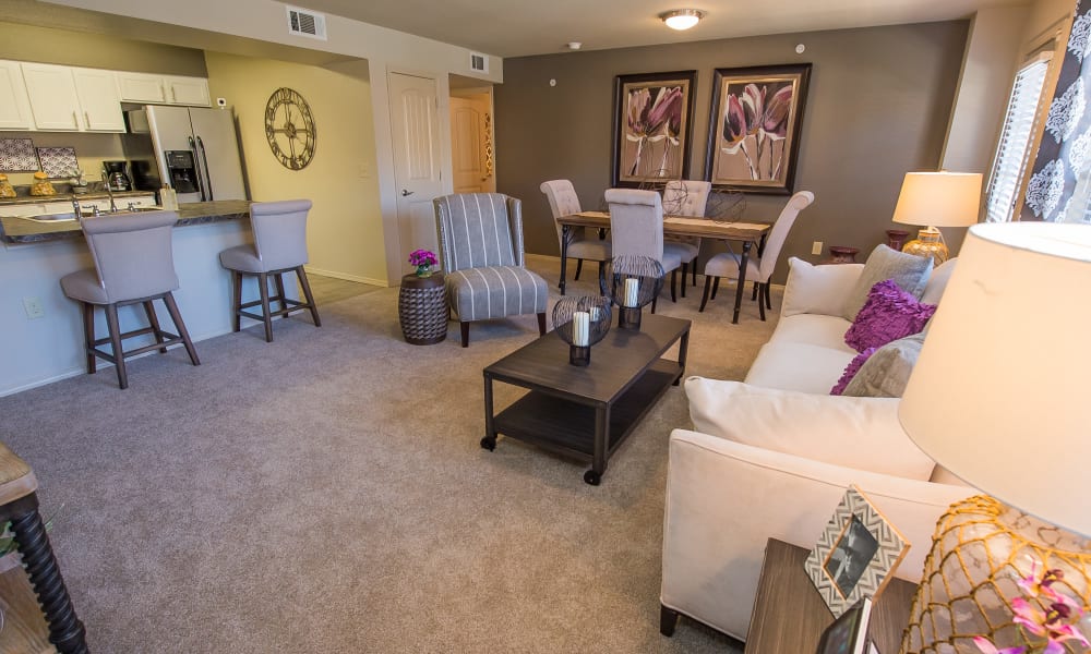 Well-lit living room at Mission Point Apartments in Moore, Oklahoma