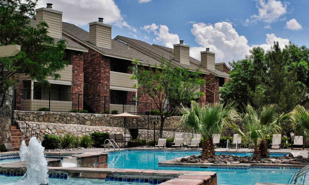 A resort style pool at The Chimneys Apartments in El Paso, Texas