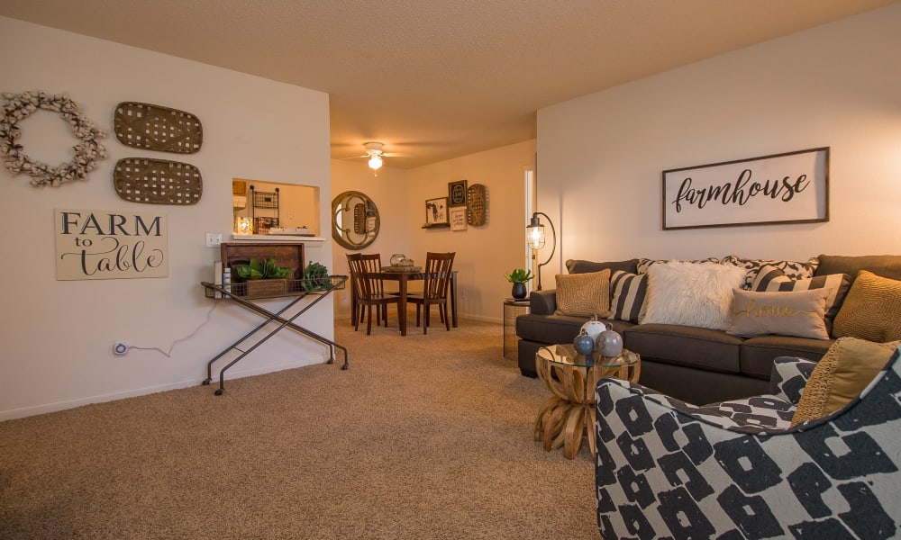 An apartment living room at Waters Edge in Oklahoma City, OK