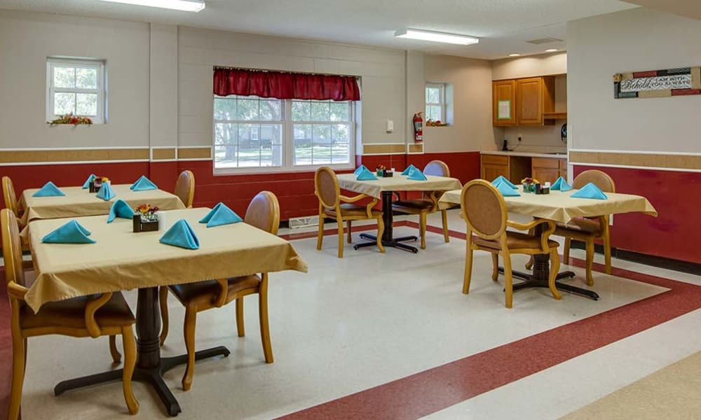 Dining area at the center of Montgomery Place in Independence, Kansas
