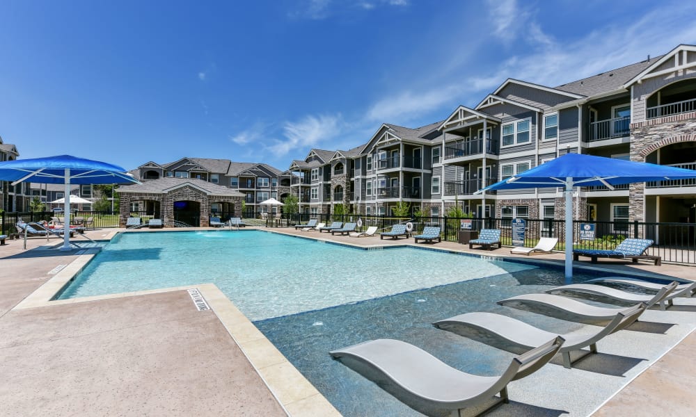 Sparkling, resort-style swimming pool at Cottages at Abbey Glen Apartments in Lubbock, Texas