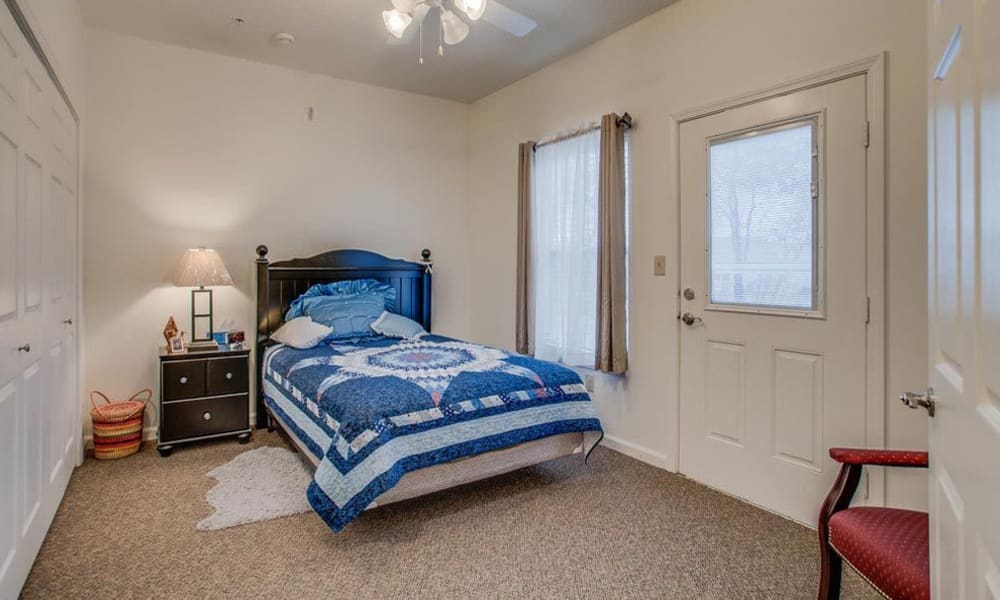 Independent Living Cottage bedroom at Foxberry Terrace Senior Living in Webb City, Missouri
