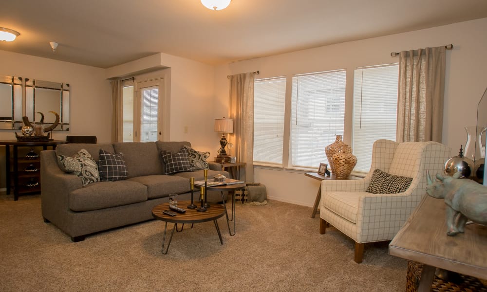 Living room with a view at Villas of Waterford Apartments in Wichita, Kansas