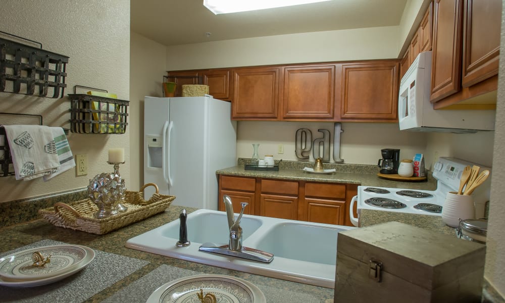 Bright well decorated kitchen at Villas of Waterford Apartments in Wichita, Kansas