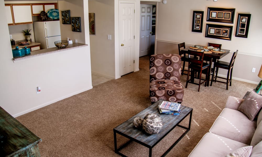 An apartment living room at Winchester Apartments in Amarillo, Texas