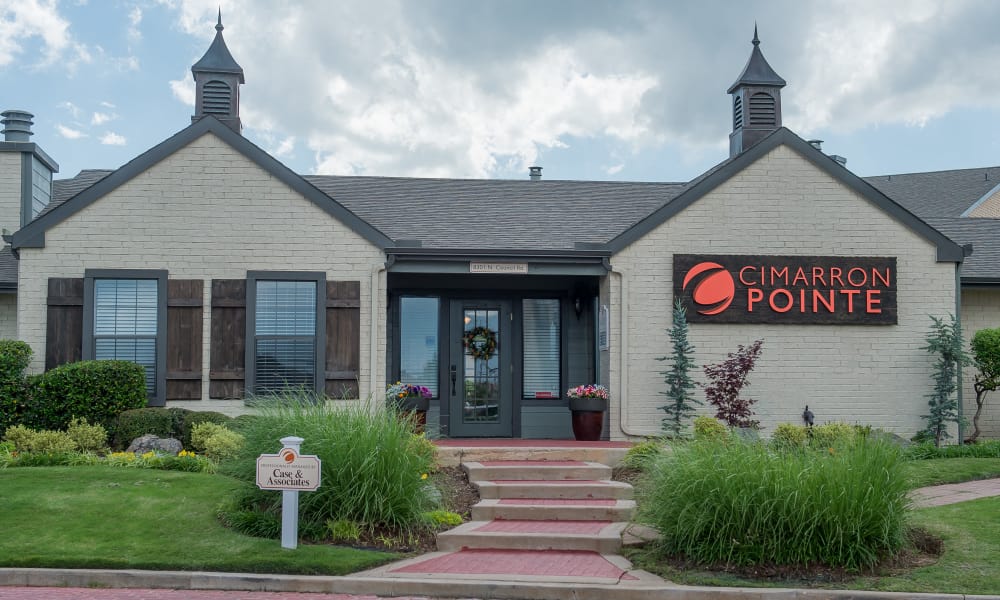 Outside the clubhouse at Cimarron Pointe Apartments in Oklahoma City, OK