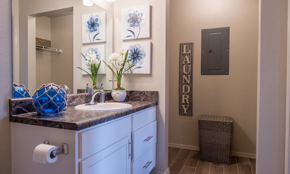 Bright bathroom at Scissortail Crossing Apartments in Broken Arrow, Oklahoma