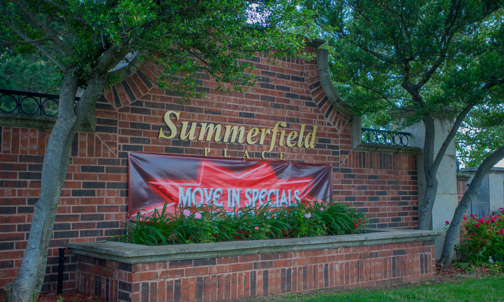 The sign in front of Summerfield Place Apartments in Oklahoma City, OK