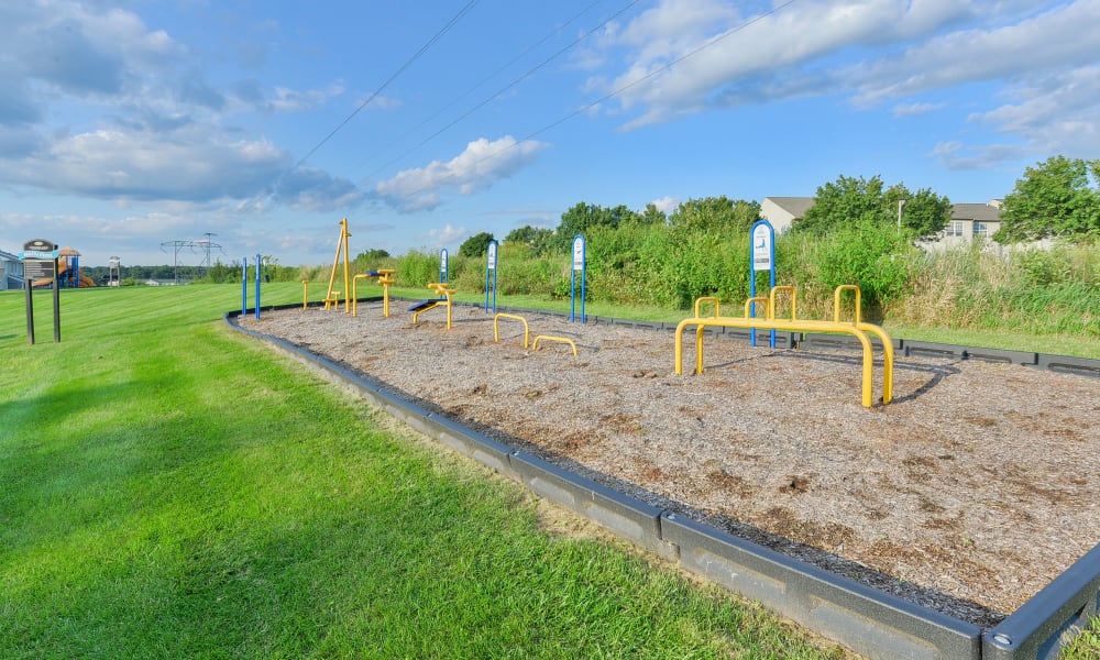 Outdoor fitness park at Montgomery Woods Townhomes in Harleysville, Pennsylvania