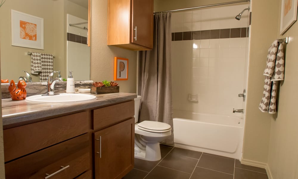 Clean bathroom at Portofino Apartments in Wichita, Kansas