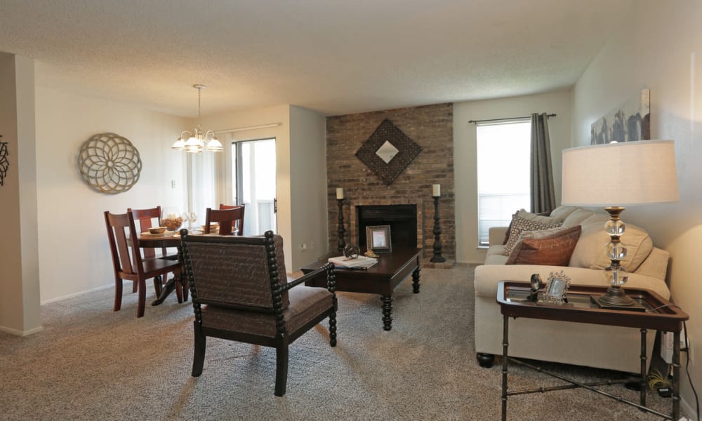 An apartment living room at High Ridge Apartments in El Paso, Texas