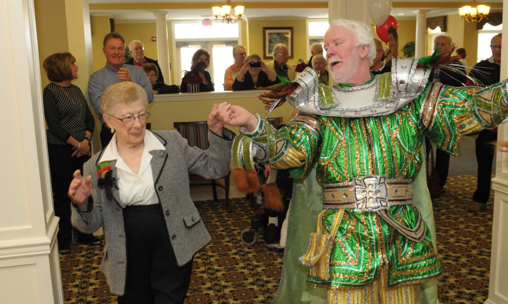 Two residents dancing together at Widget Testing in Bend, Oregon