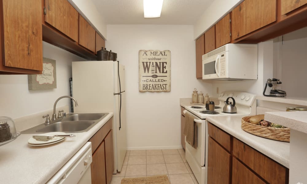 An apartment kitchen at Double Tree Apartments in El Paso, Texas