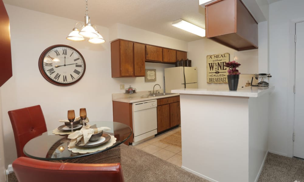 An apartment dining room and kitchen 