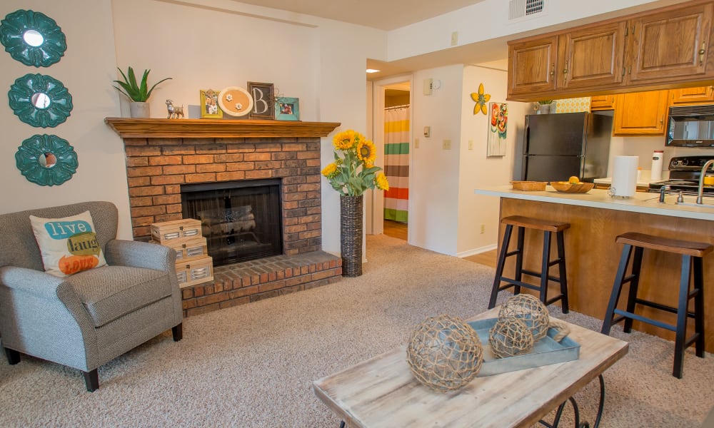 An apartment living room at Barrington Apartments in Tulsa, OK