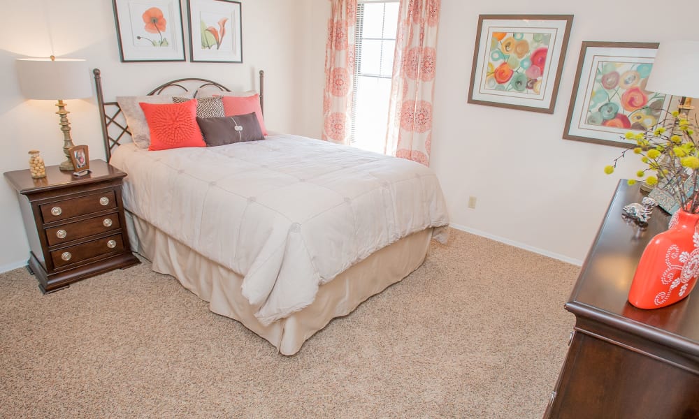 An apartment bedroom at Barrington Apartments in Tulsa, OK